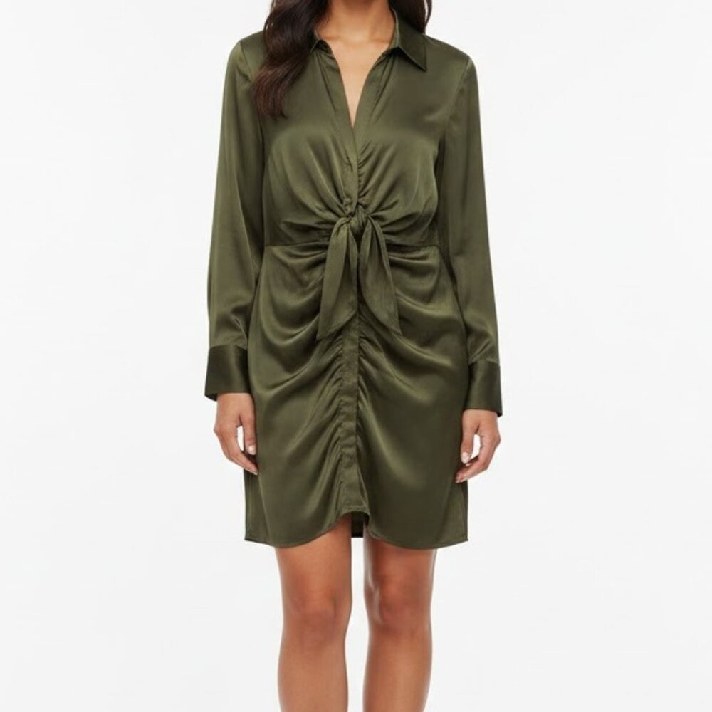 Steve Madden Satin Olive Green Dress Tie Front in Small Like New